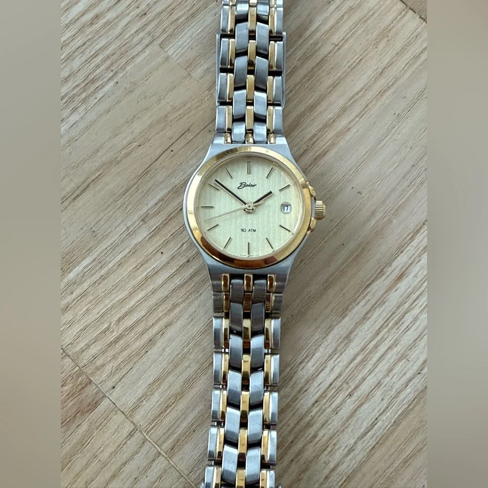Belair Rare Luxury Ladies Watch Two-Tone Bracelet Case Gold Dial Date New Batt